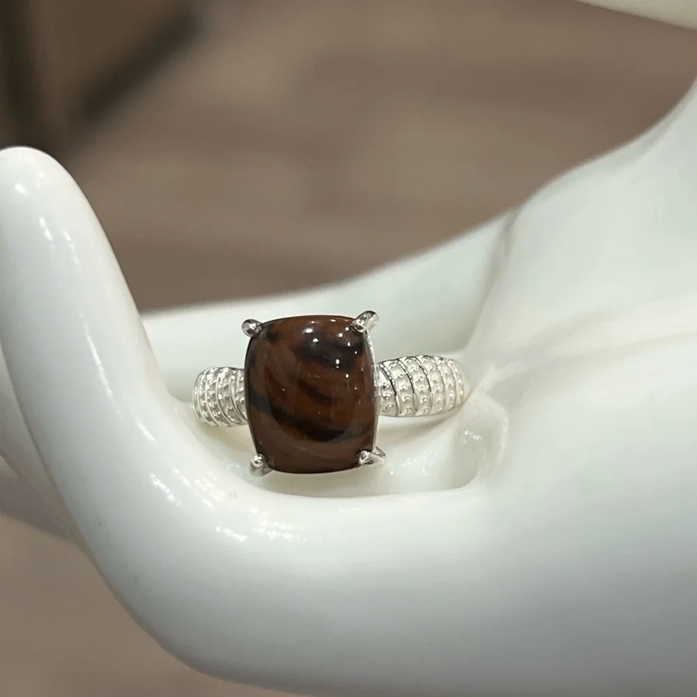 Coffee Obsidian Sterling Silver Ring Sz 8
